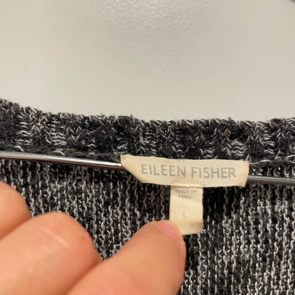 Eileen Fisher Women L Gray White Marl Knit Batwing Tunic‎ Sweater Organic Cotton - Picture 2 of 8